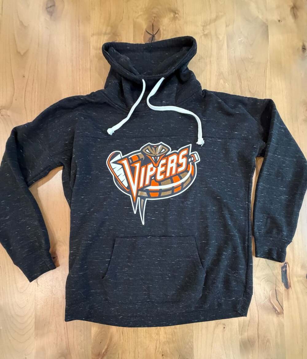 J. America Vipers Black Flecked Funnel Neck Pullover Hoodie Sweatshirt L
